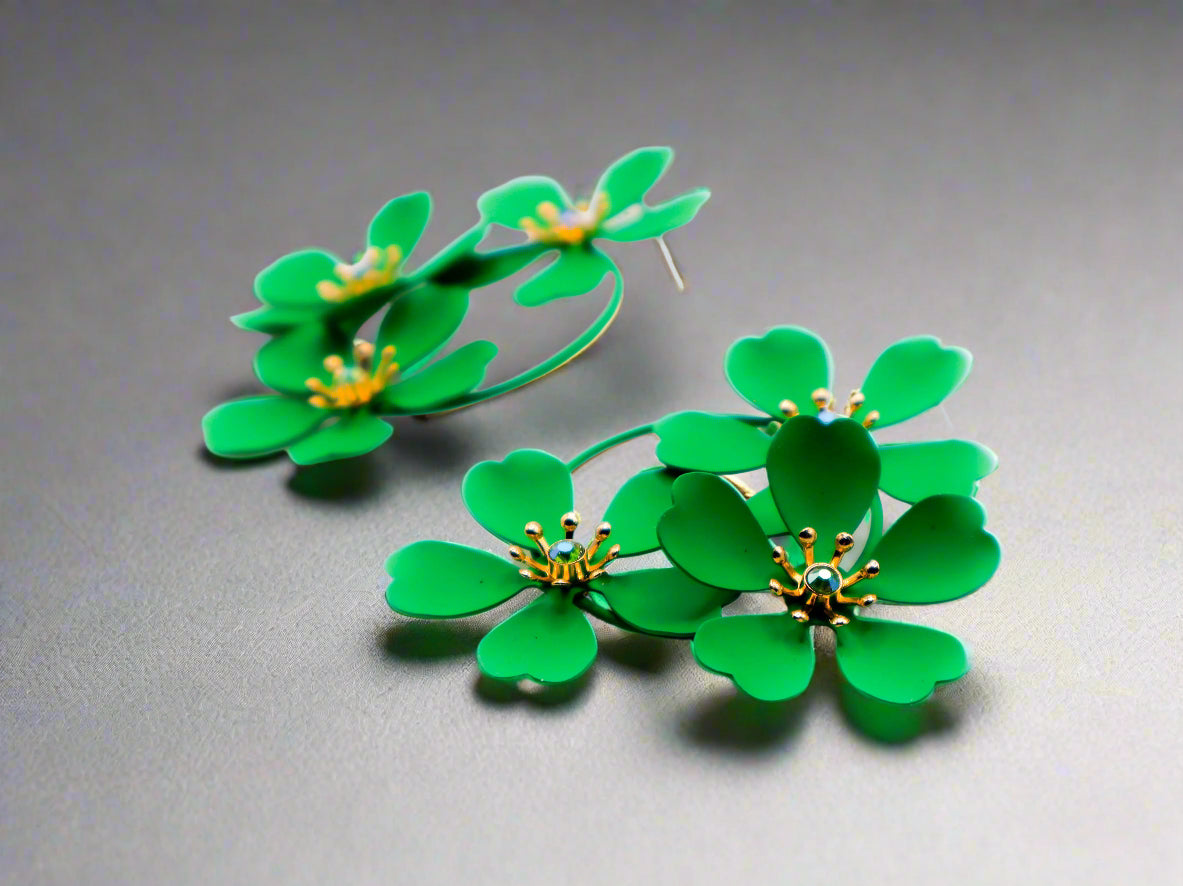 Green Blooms Earrings â€?Luxury Green Floral Statement Earrings