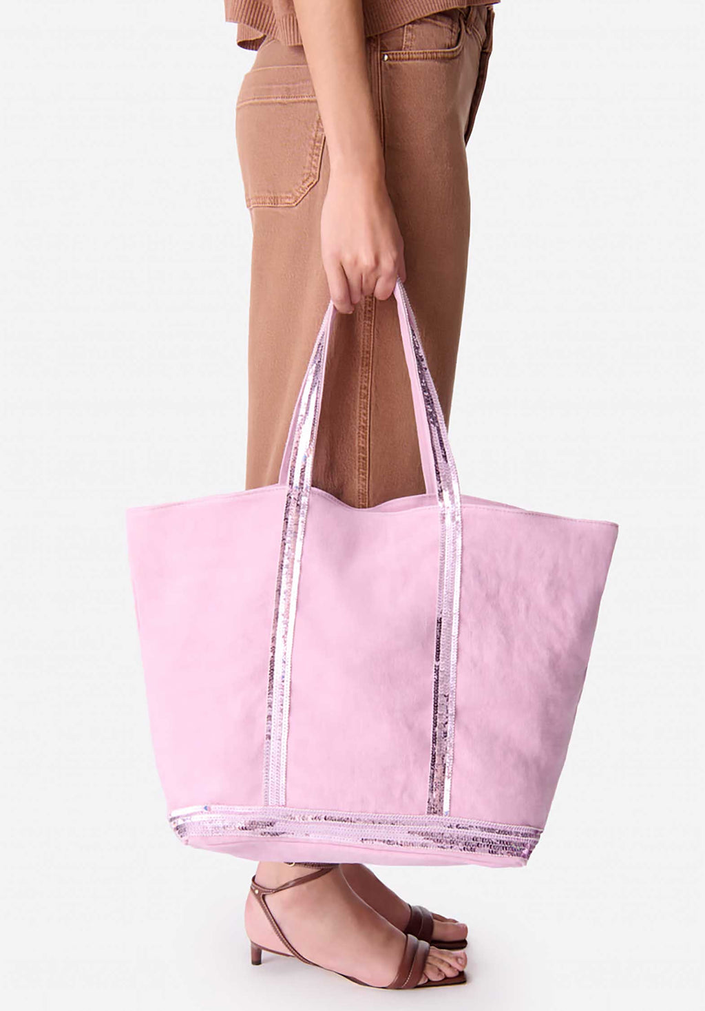 Tote Bag Linen Cabas L Ve31-v40409 Rose-Ancien