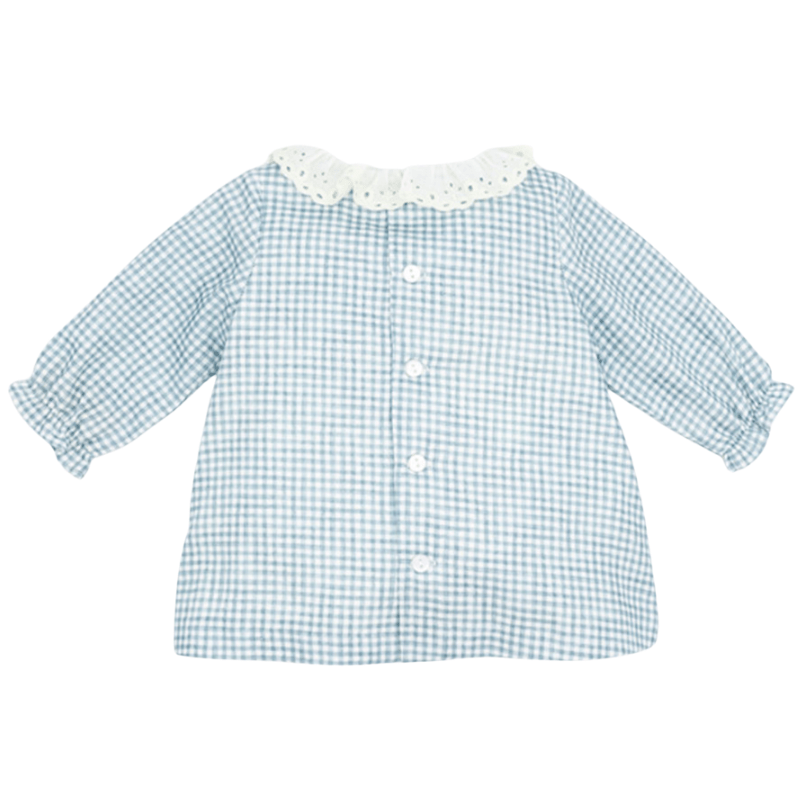 Villa Vichy Blue Baby Dress with Pockets and Embroidered Collar