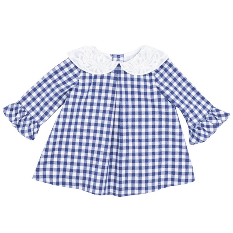 Viella Dress Blue Vichy Check Embroidered Collar
