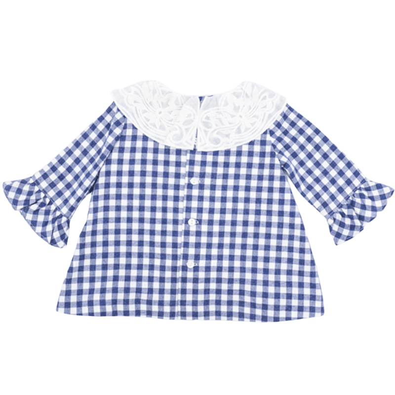 Viella Dress Blue Vichy Check Embroidered Collar