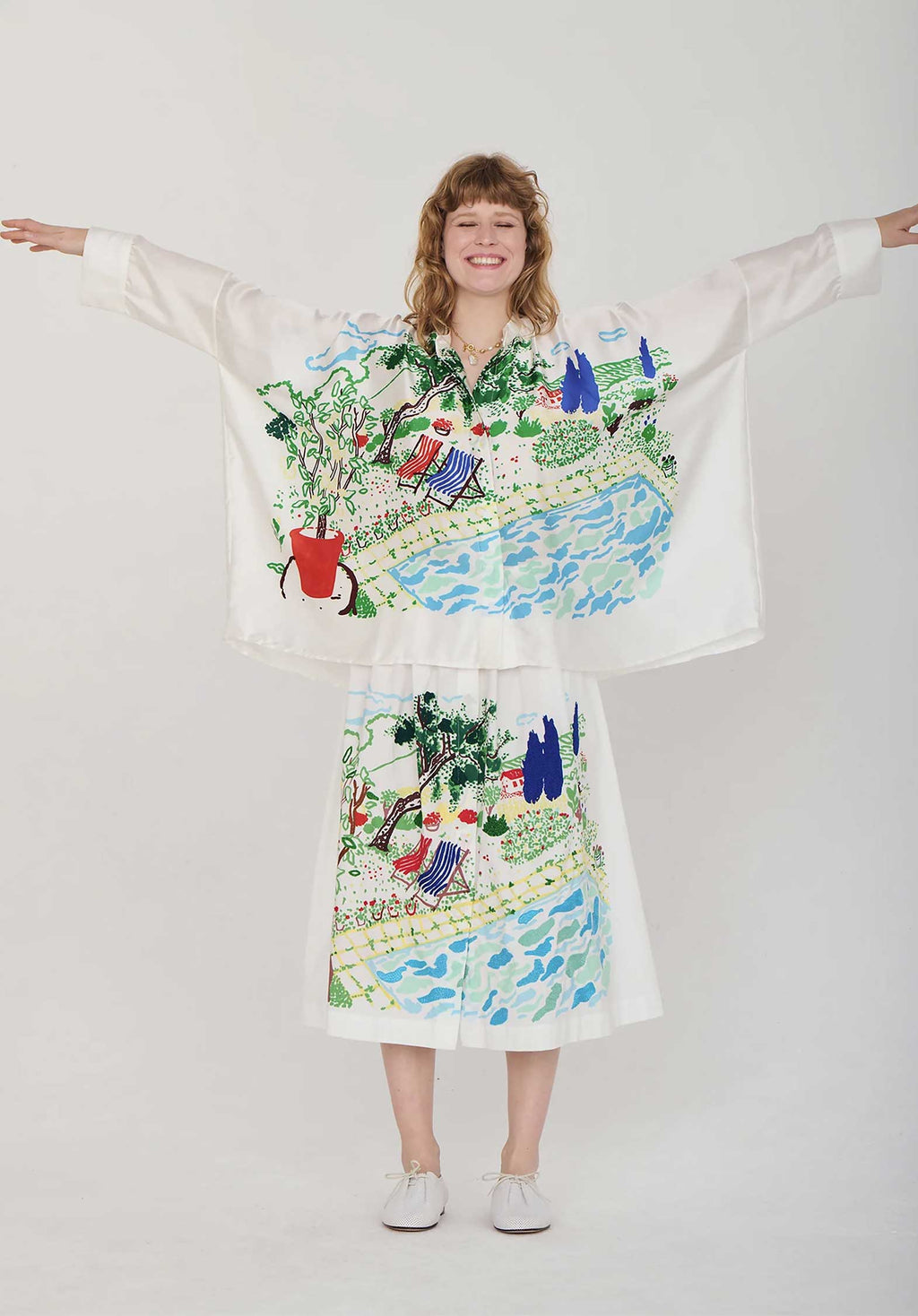 Skirt Printed Front Button Skirt Mona Pool-Day