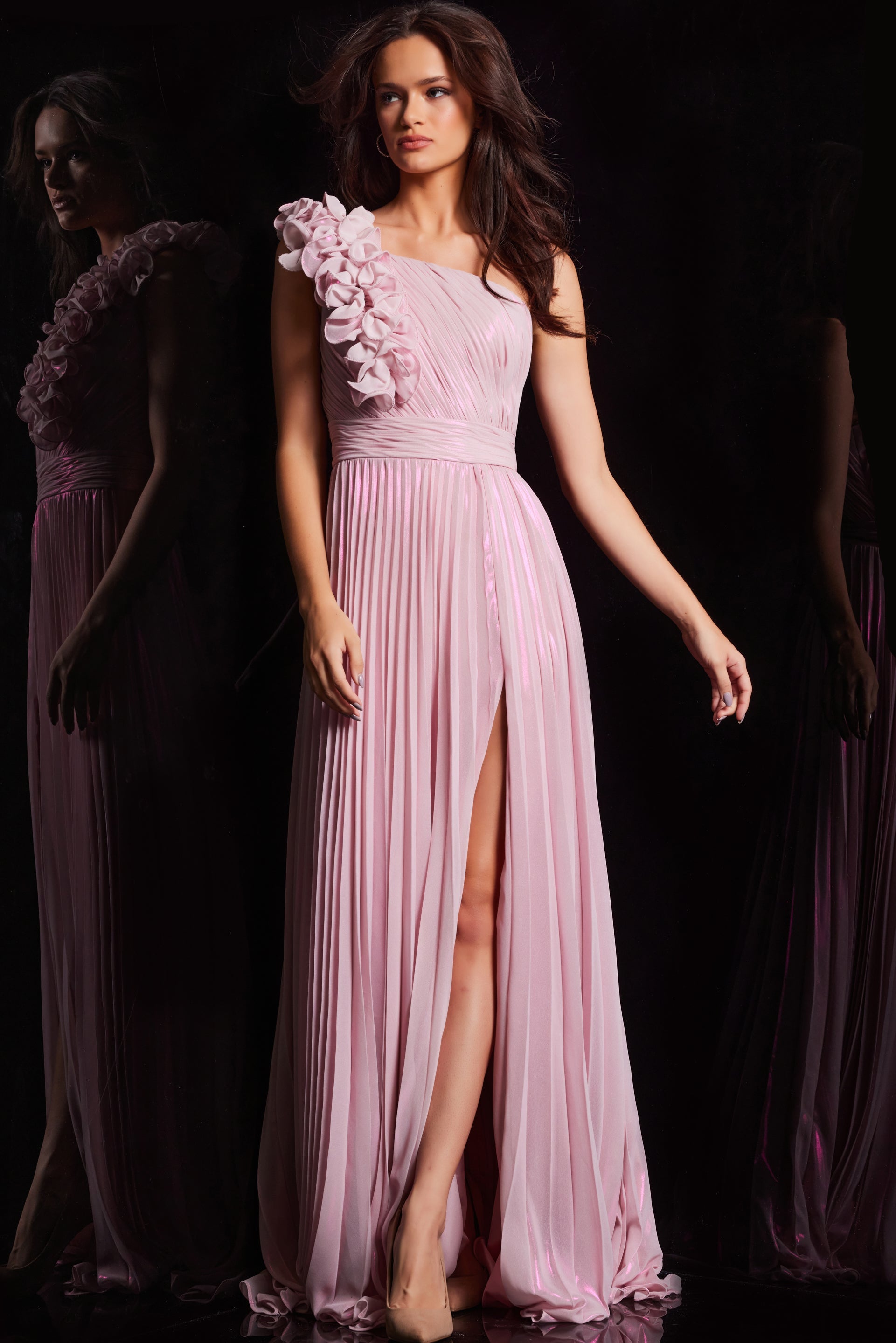 Jovani 24609 One Shoulder Ruched Pleated Prom Dress