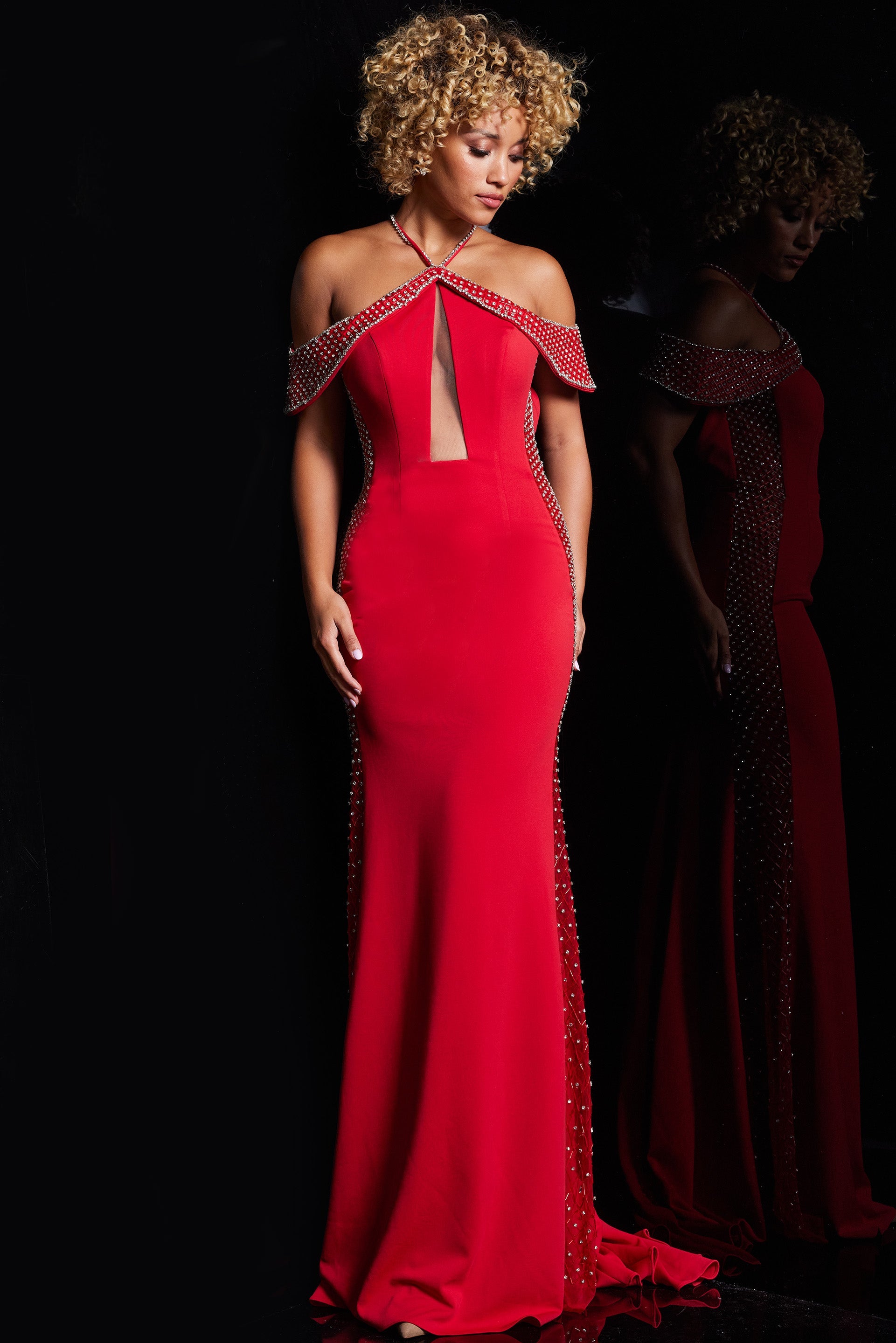 Jovani 24611 Off Shoulder Beaded Prom Dress