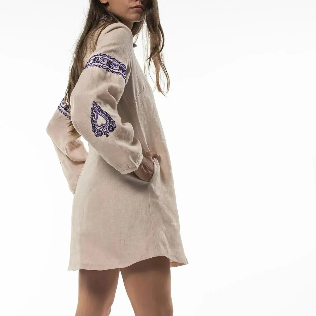 Tara Hand Embroidered Hemp Mini Dress