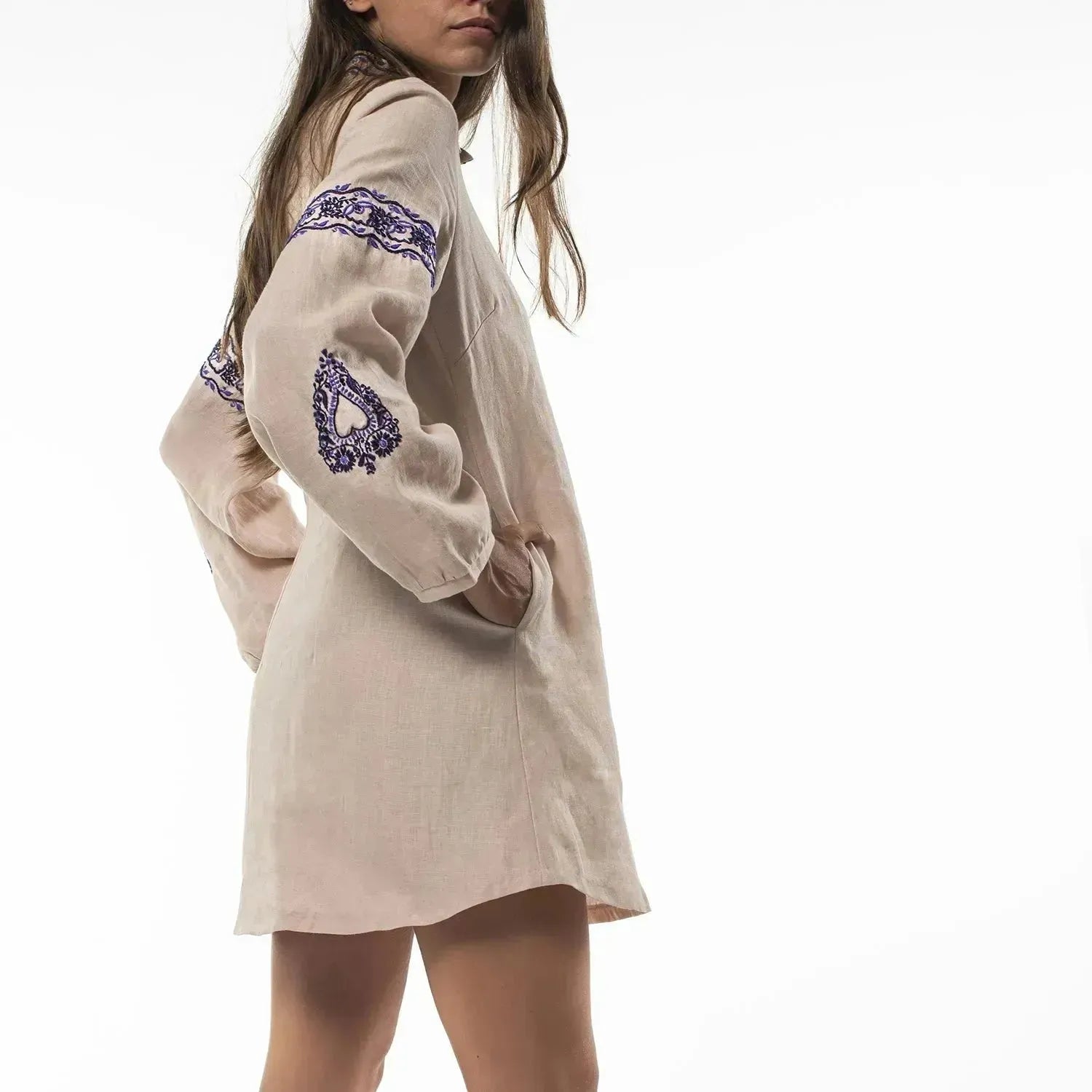 Tara Hand Embroidered Hemp Mini Dress