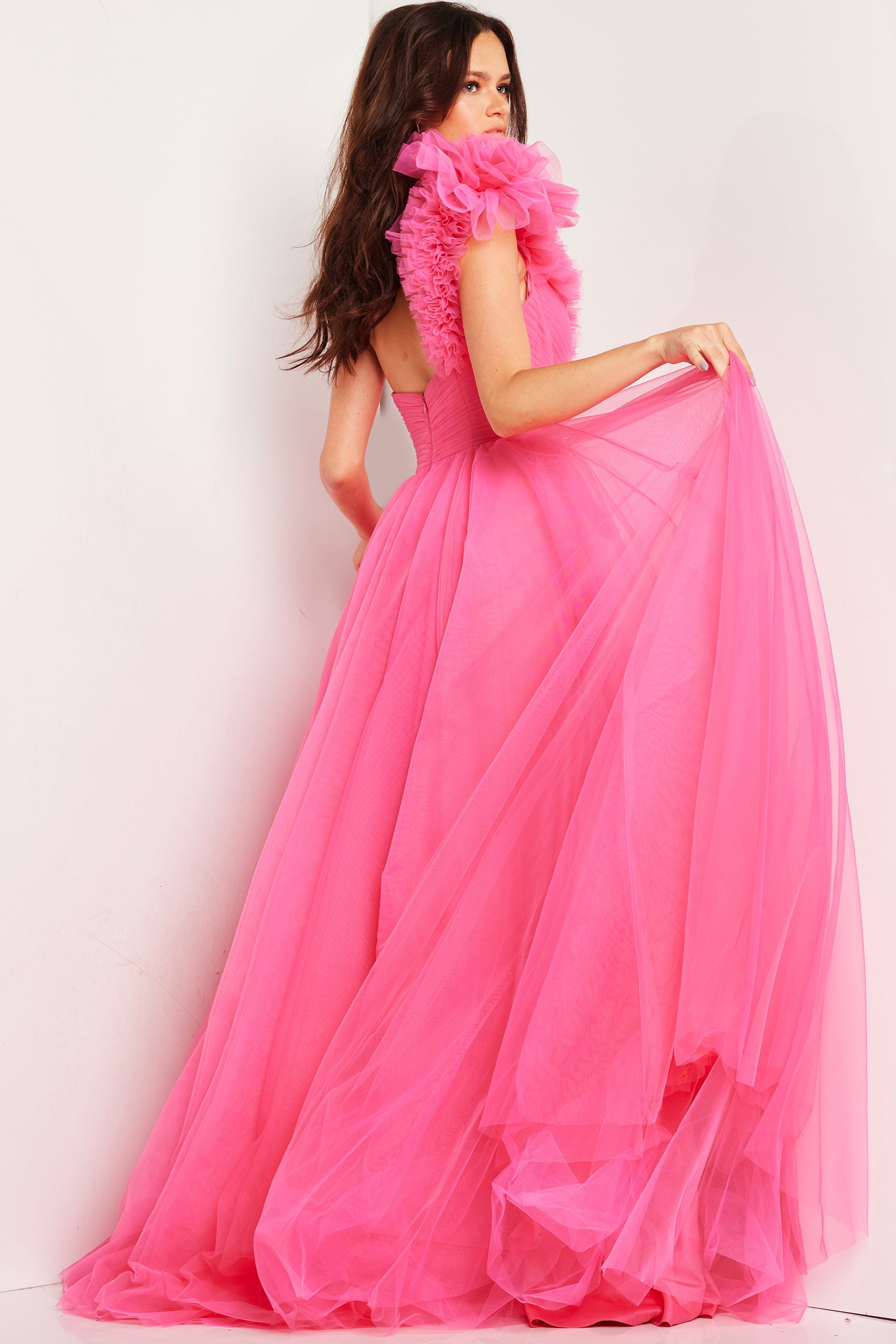 Jovani 25919 Ruffle One Shoulder Pleated Bodice Prom Dress