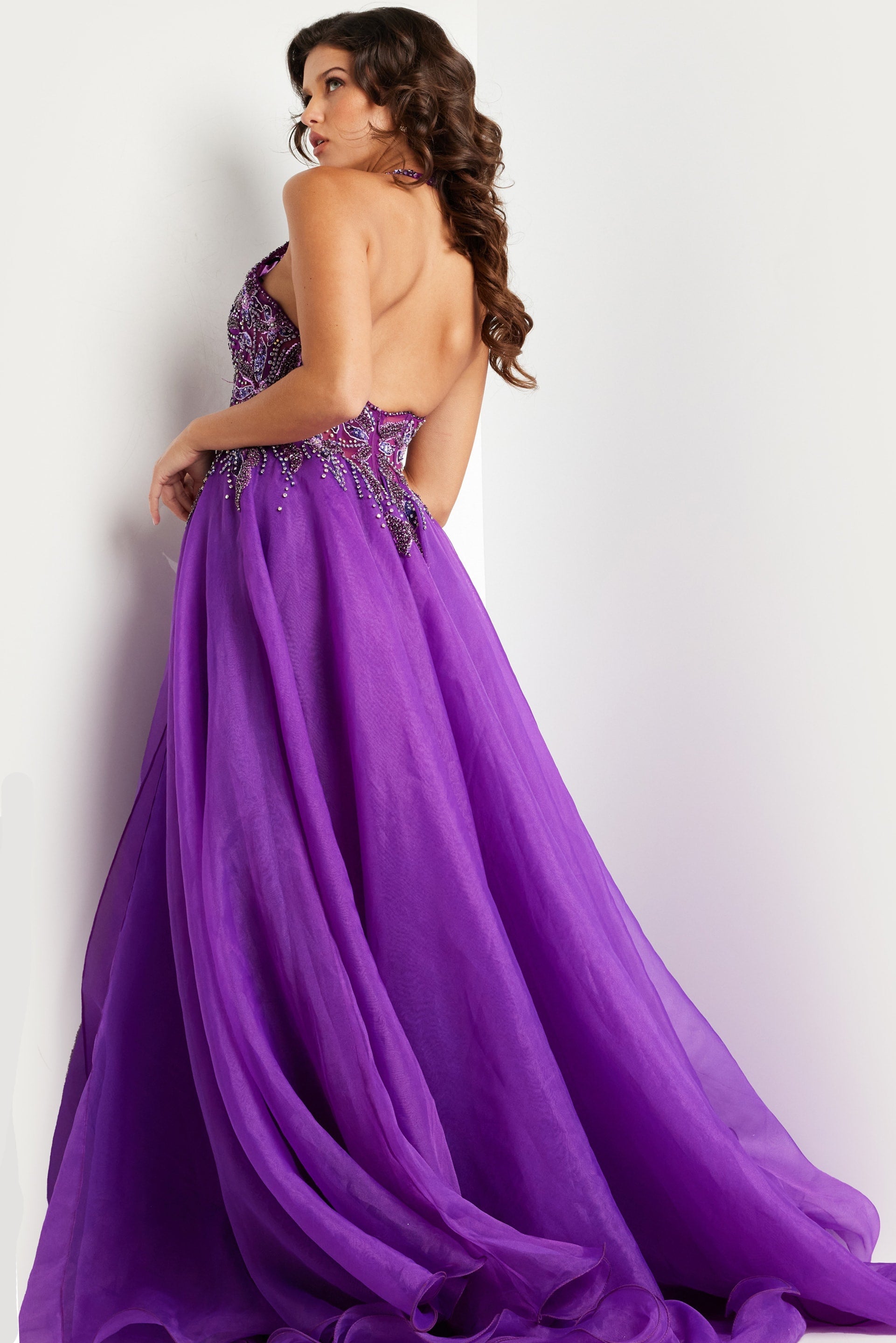 Jovani 25964 Halter A Line High Slit Prom Dress
