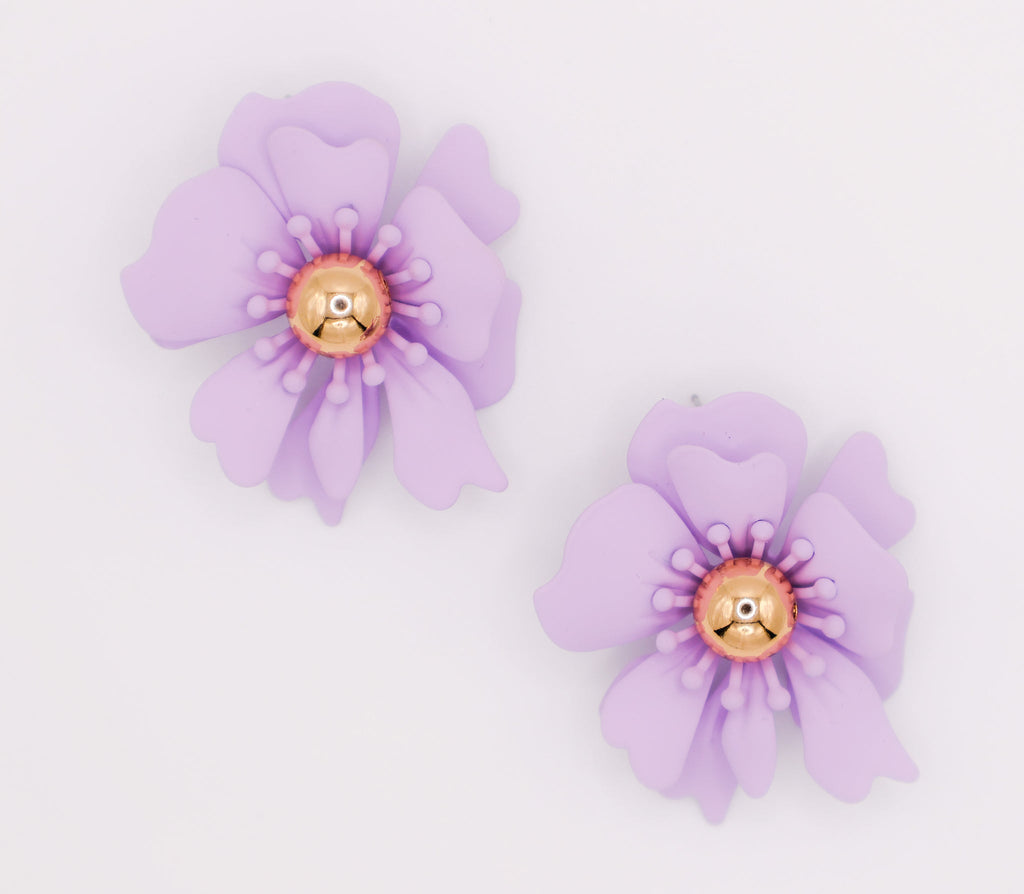 Purple Petal Glisten Earrings â€?Luxury Purple Floral Statement Earring