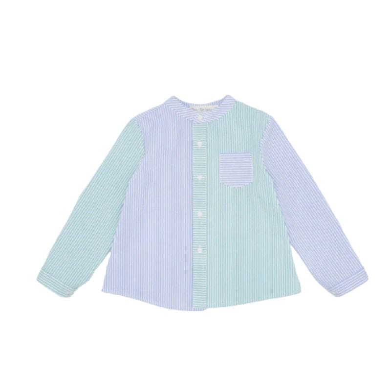 Two-Colour Shirt With Green And Blue Seersucker Stripes