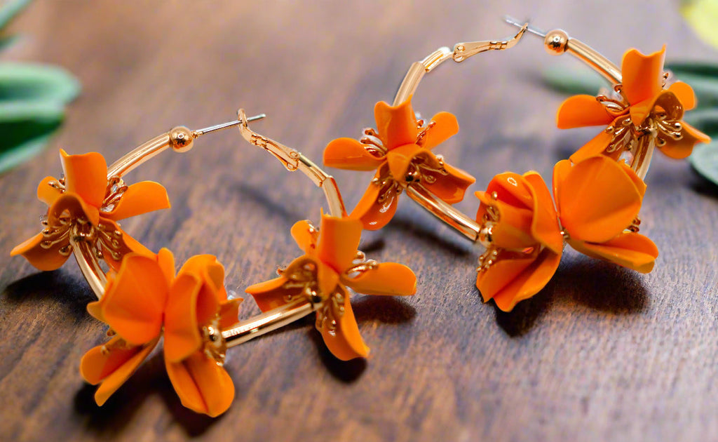 Sunny Blossom Hoop Earrings â€?Gold Flower Hoop Earrings