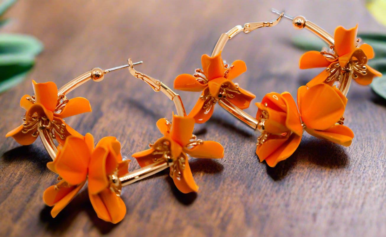 Sunny Blossom Hoop Earrings â€?Gold Flower Hoop Earrings