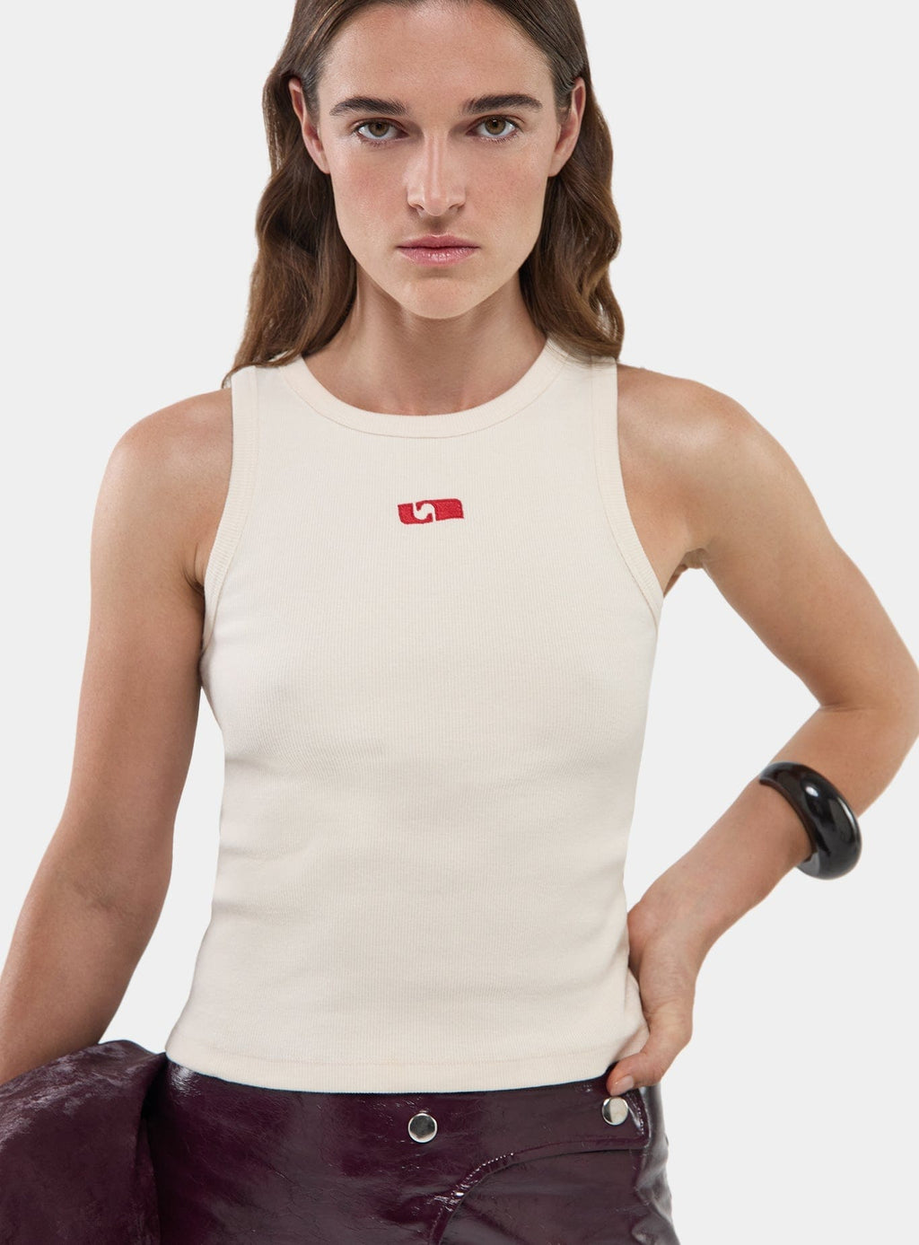 ECRU EMBROIDERED LOGO TANK TOP