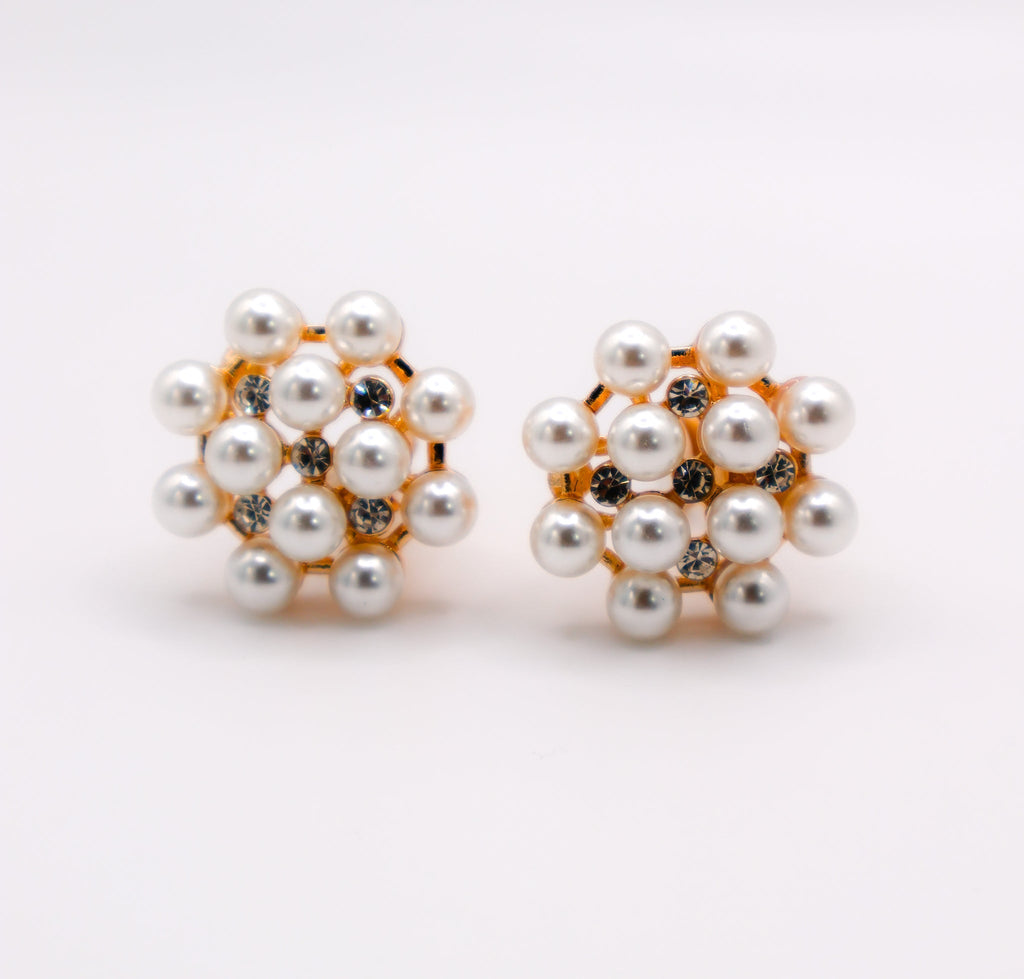 Pearly Floral Elegance Clip-On Earrings