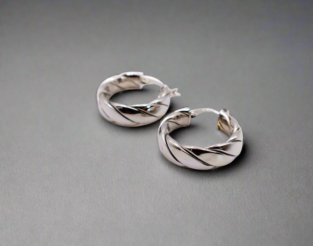 Italian Twirl Sterling Silver Hoop Earrings â€?Elegant Twisted Design
