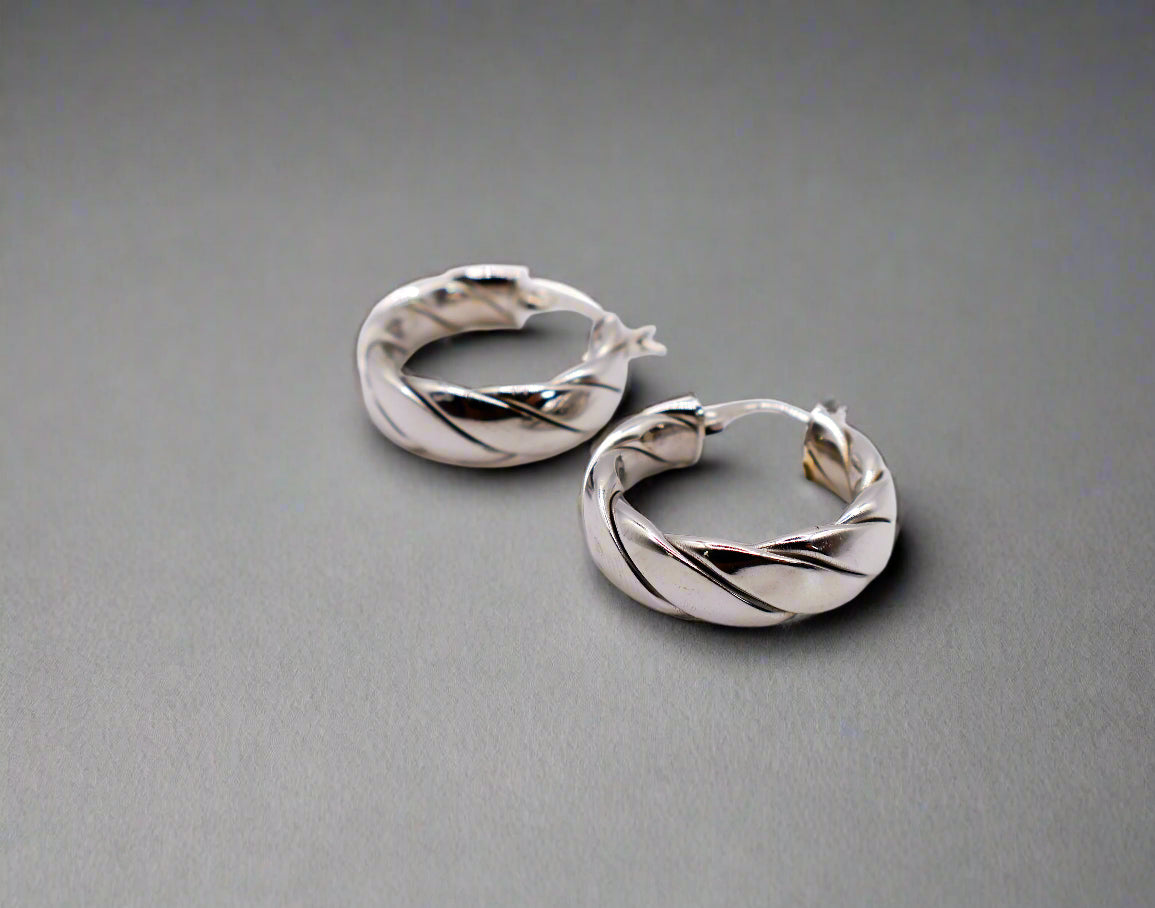 Italian Twirl Sterling Silver Hoop Earrings â€?Elegant Twisted Design