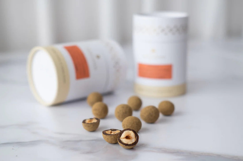 Hojicha Milk Chocolate  - Covered Caramelized Hazelnuts 100g