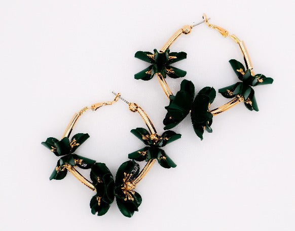 Floral Luxe Hoops â€?Gold Flower Hoop Earrings