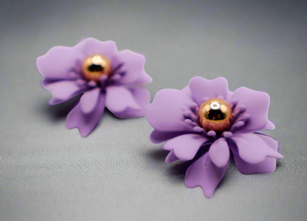 Purple Petal Glisten Earrings â€?Luxury Purple Floral Statement Earring