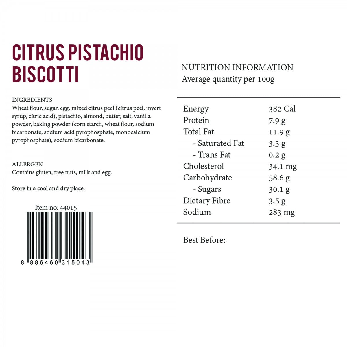 Citrus Pistachio Biscotti 100g