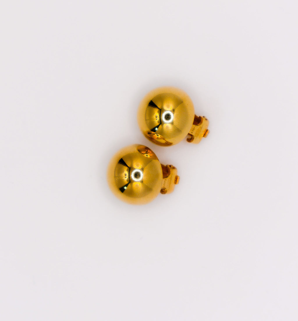 Italian Silver Gold-Dipped Clip Ball Earrings