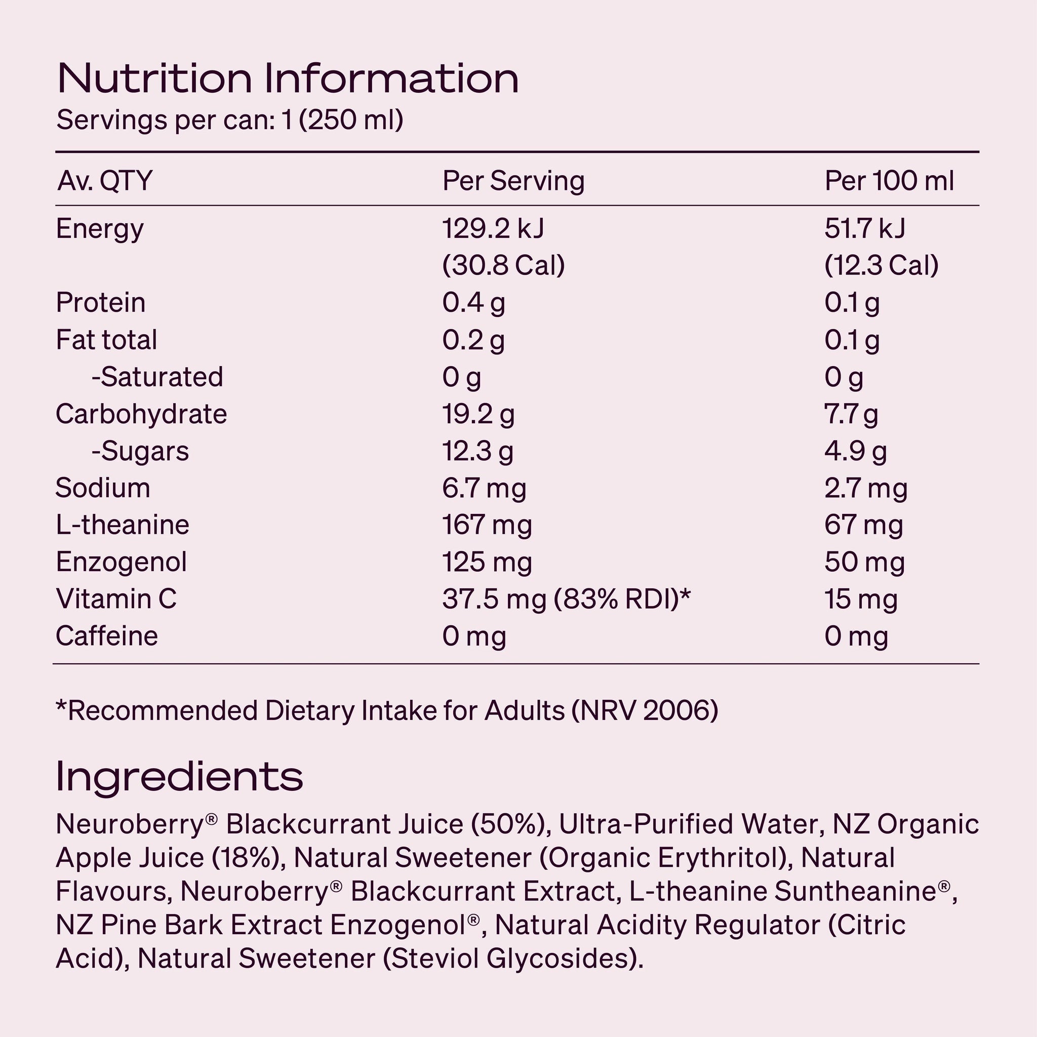 The Brain Drink Full Flavour Blackcurrant (for performance) 250ml