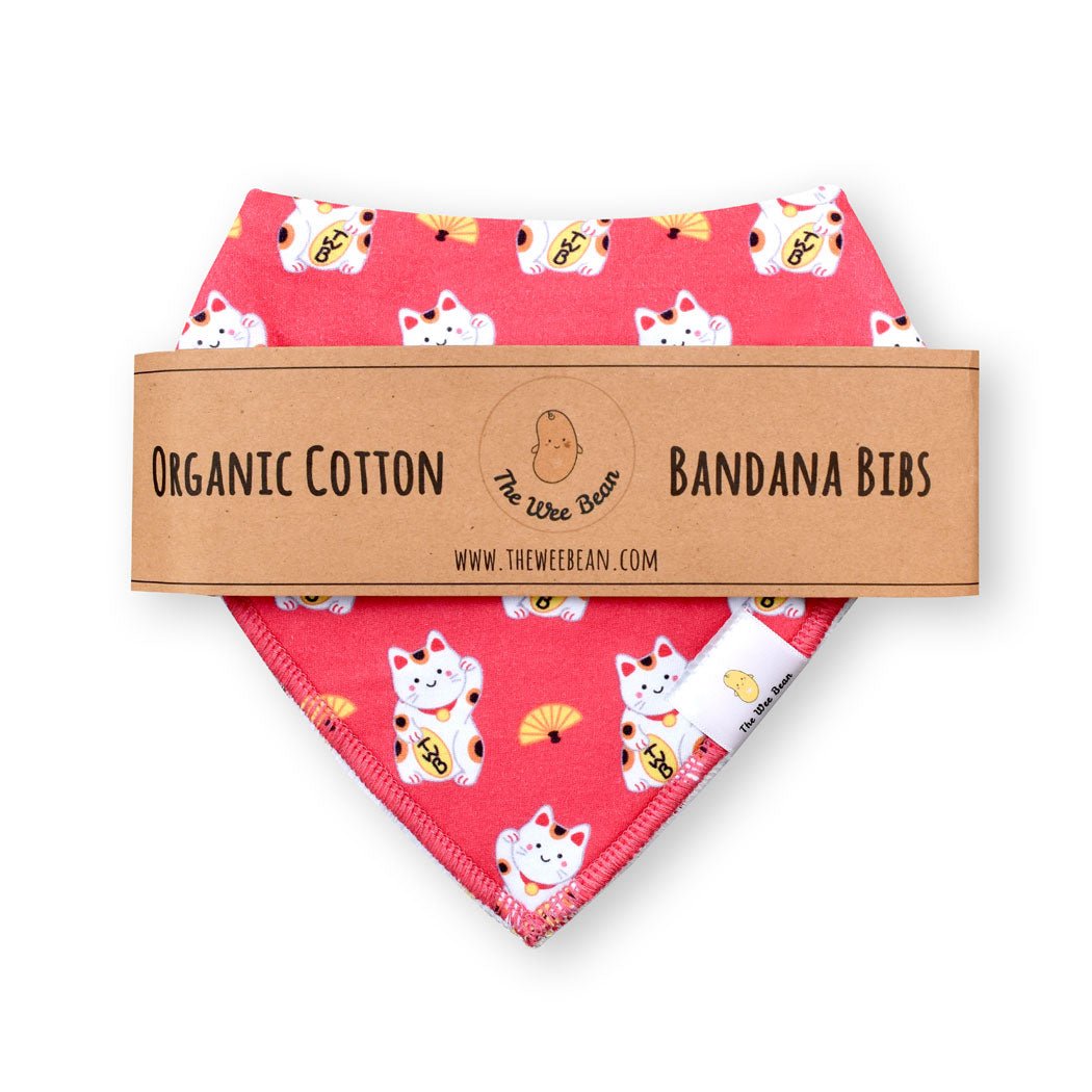 Organic Cotton Bandana Bibs 2pcs Set - Lucky Cat Duo