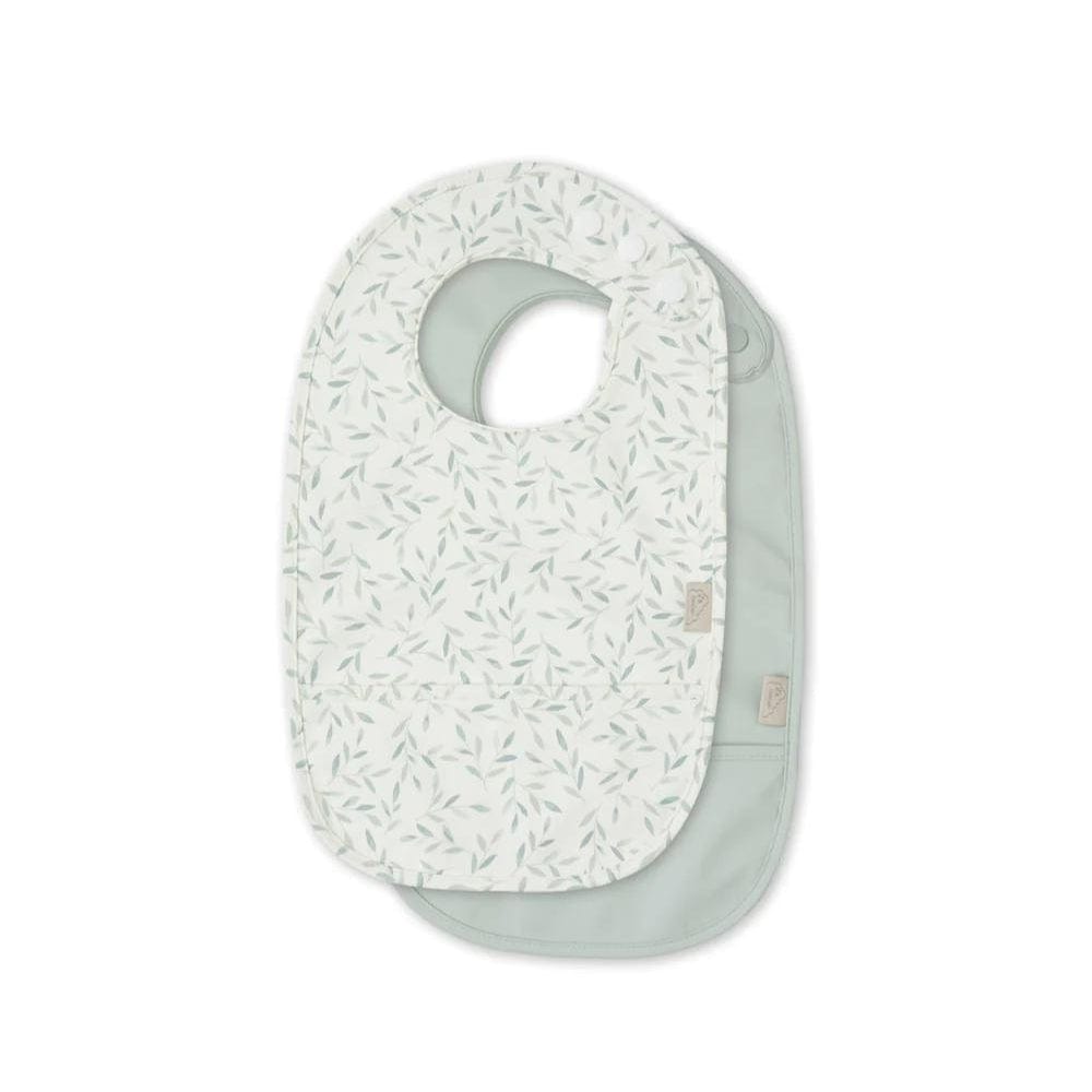 Bib with pocket - 2 Pack - Green Leaves / Dusty Green