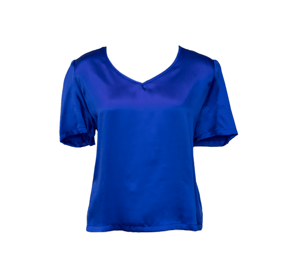 Shining V-Neck Blouse in Blue â€?Women's Elegant V-Neck Top