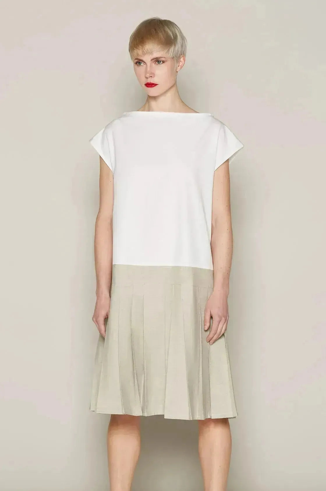 Brigit Dress (White & Beige)