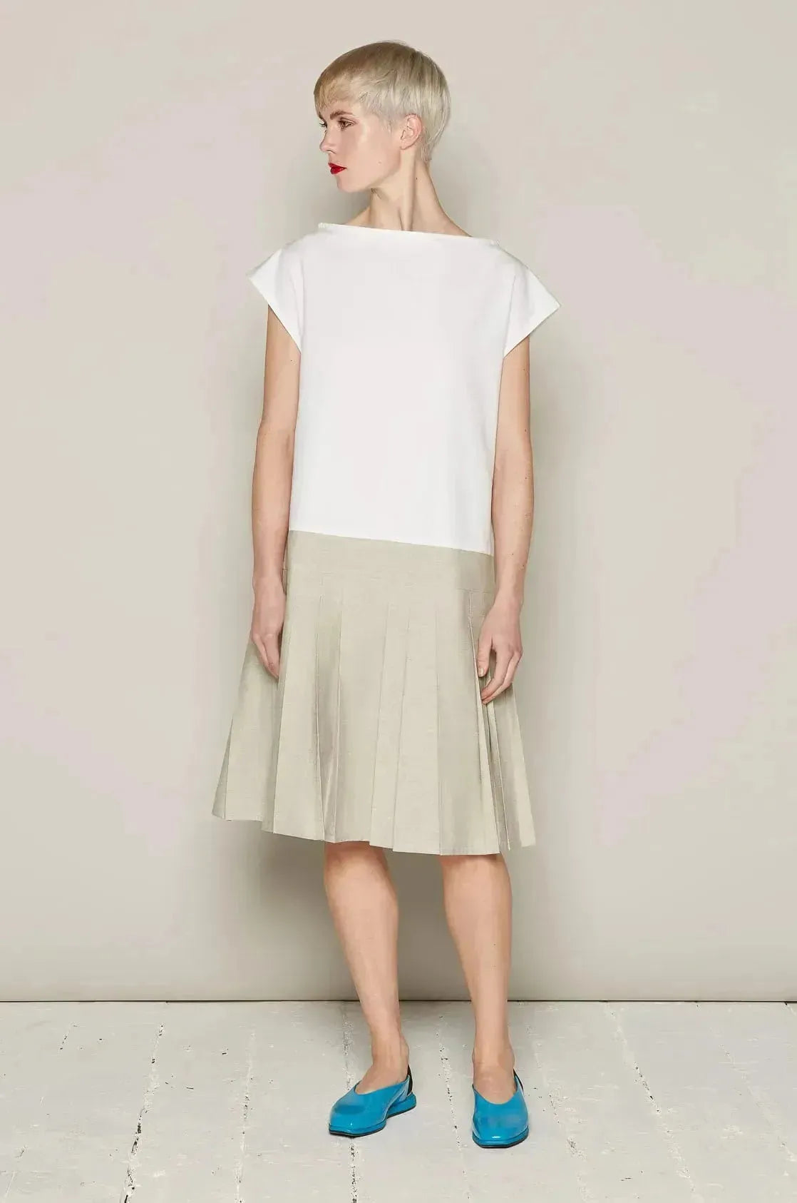 Brigit Dress (White & Beige)