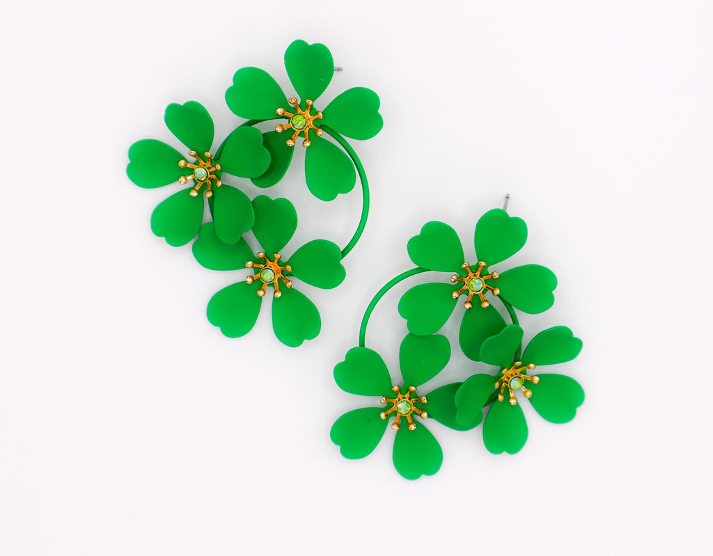 Green Blooms Earrings â€?Luxury Green Floral Statement Earrings