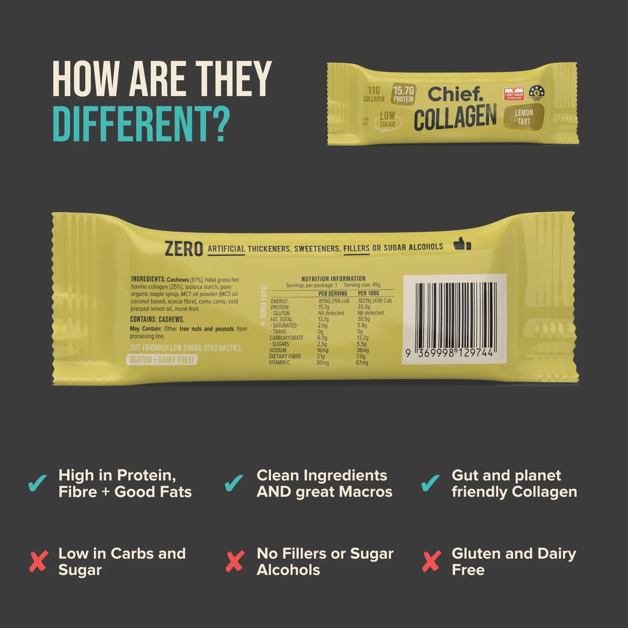 Chief. Collagen Protein Bar - Lemon Tart 45g