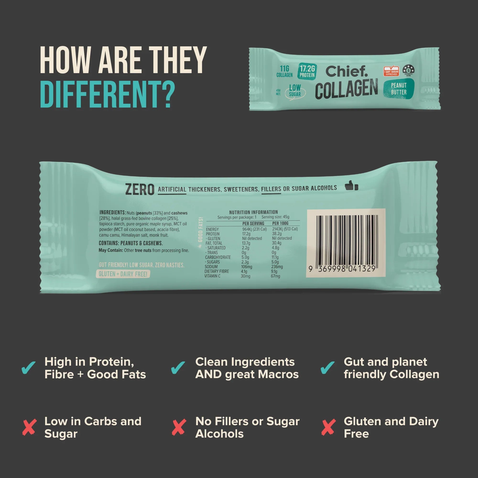 Chief. Collagen Protein Bar - Peanut Butter 45g