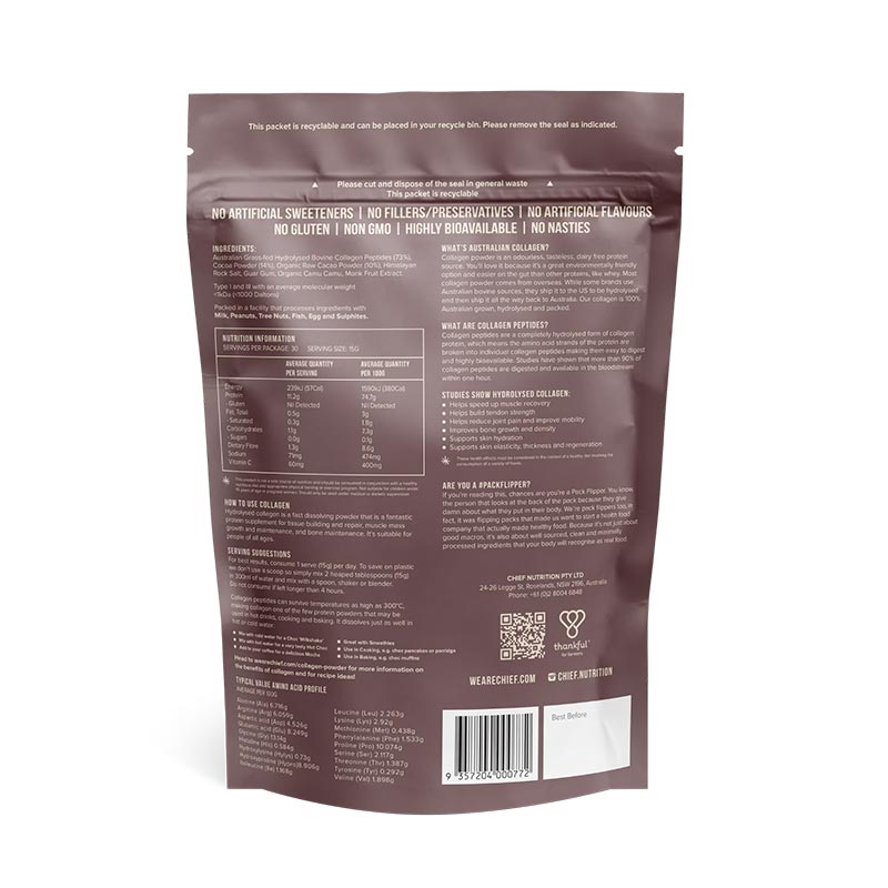 Chief. Grass-fed Collagen Protein Powder - Dark Chocolate 450g