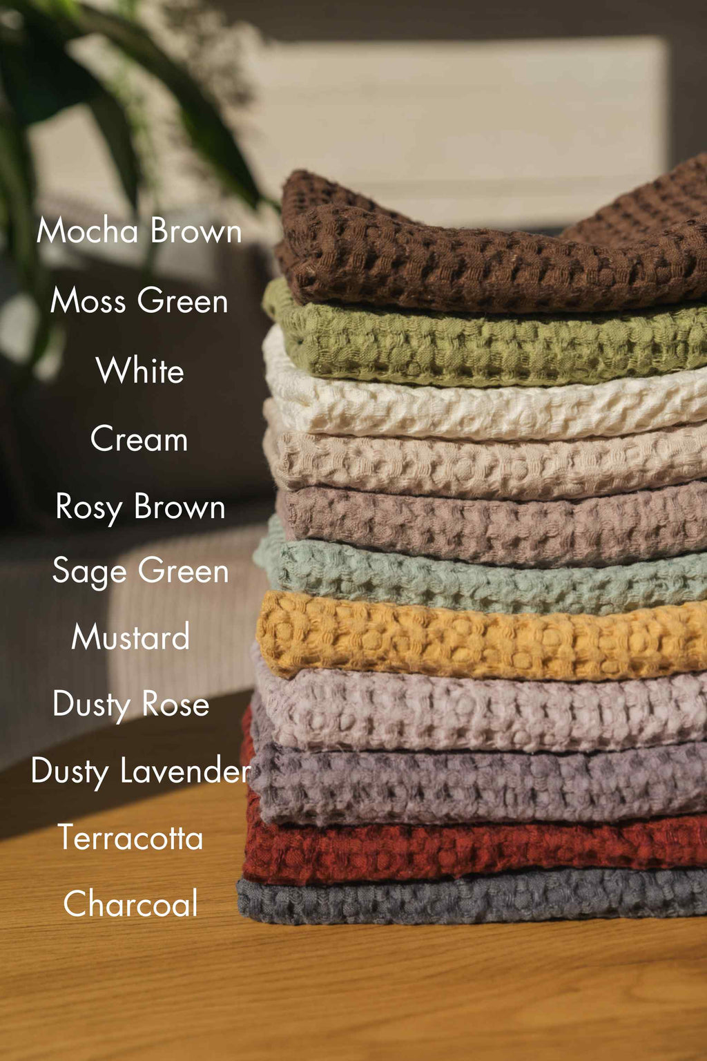 Linen waffle bed throw in Terracotta