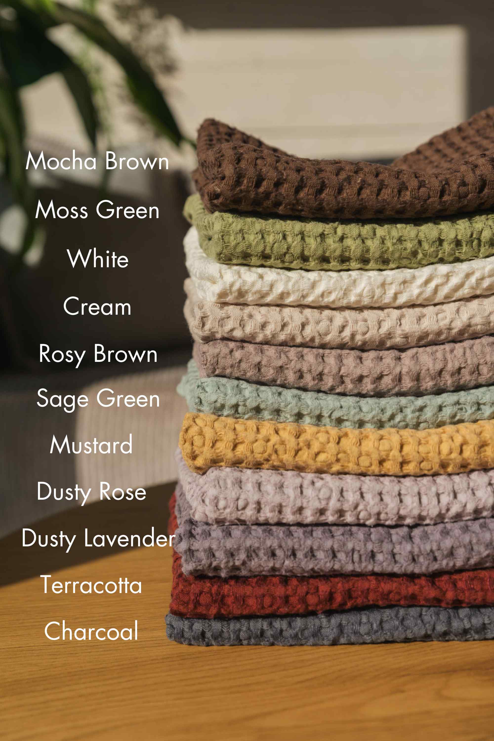 Linen waffle bed throw in Dusty Lavender