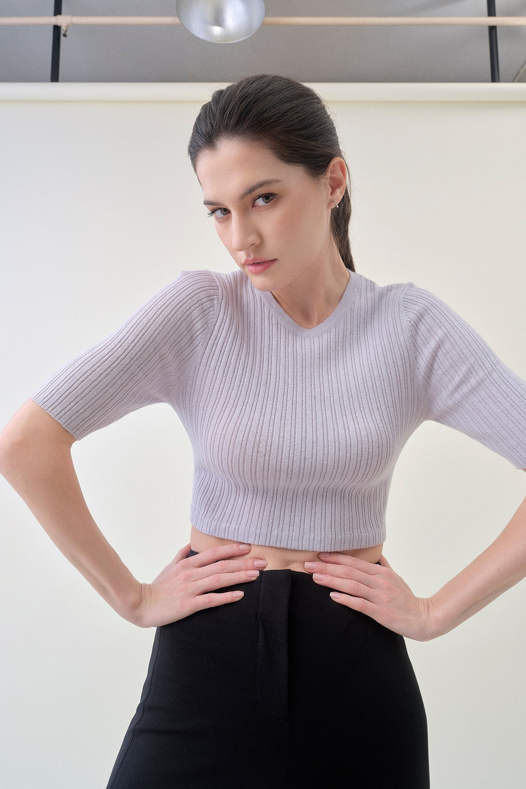 Crop Ribbed Tee - Grey Pearl