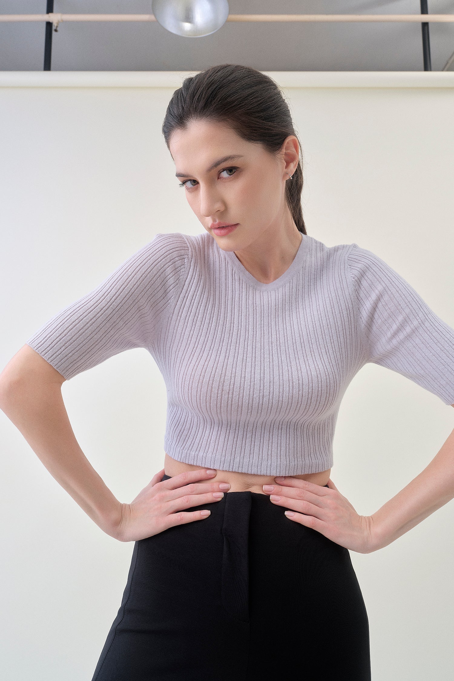 Crop Ribbed Tee - Grey Pearl