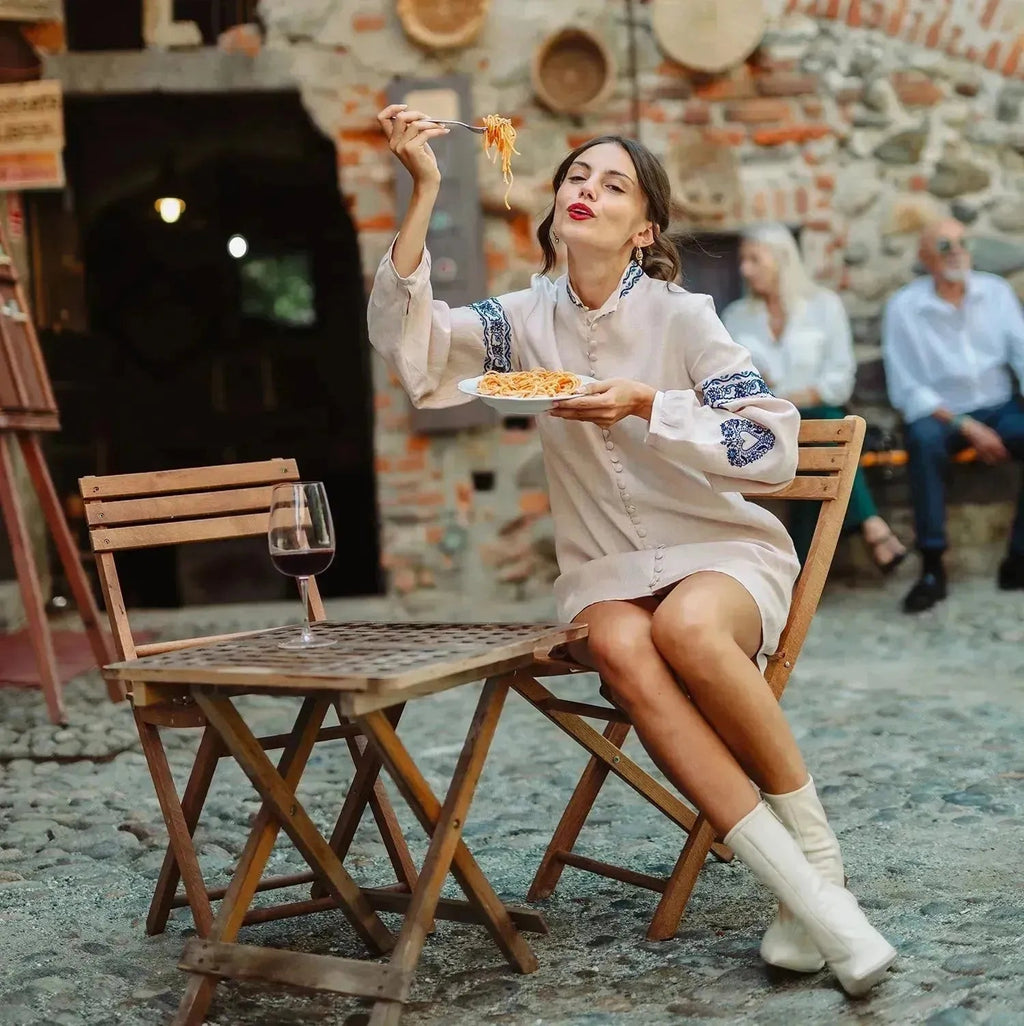 Tara Hand Embroidered Hemp Mini Dress