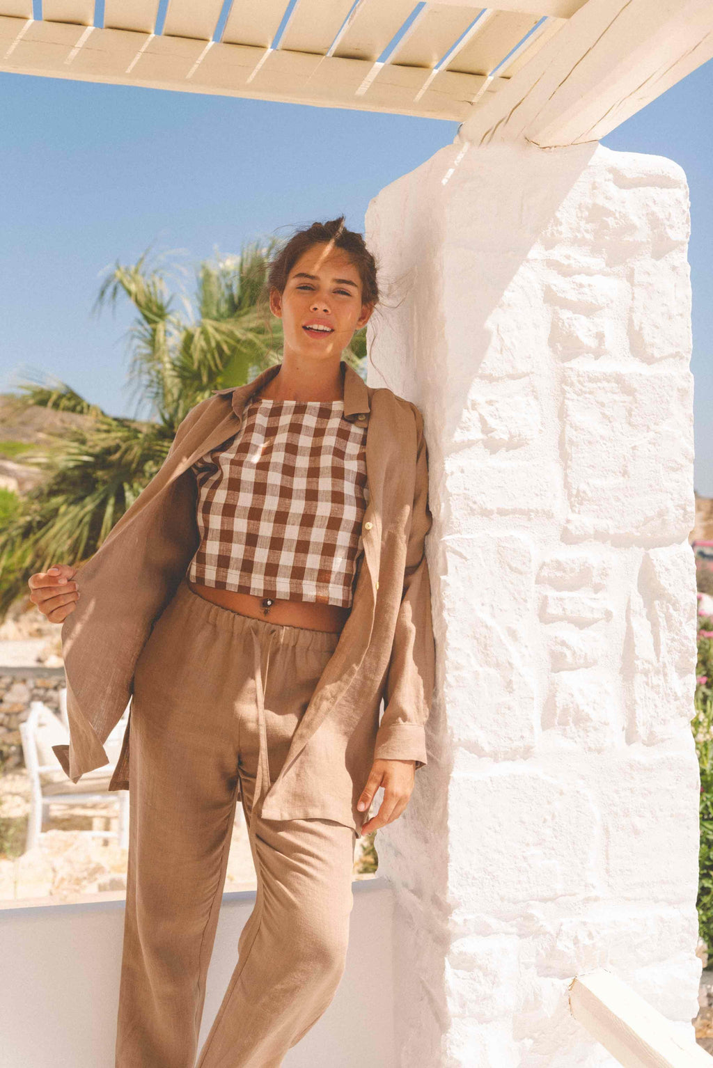 Marrakesh oversized linen shirt in Rosy Brown