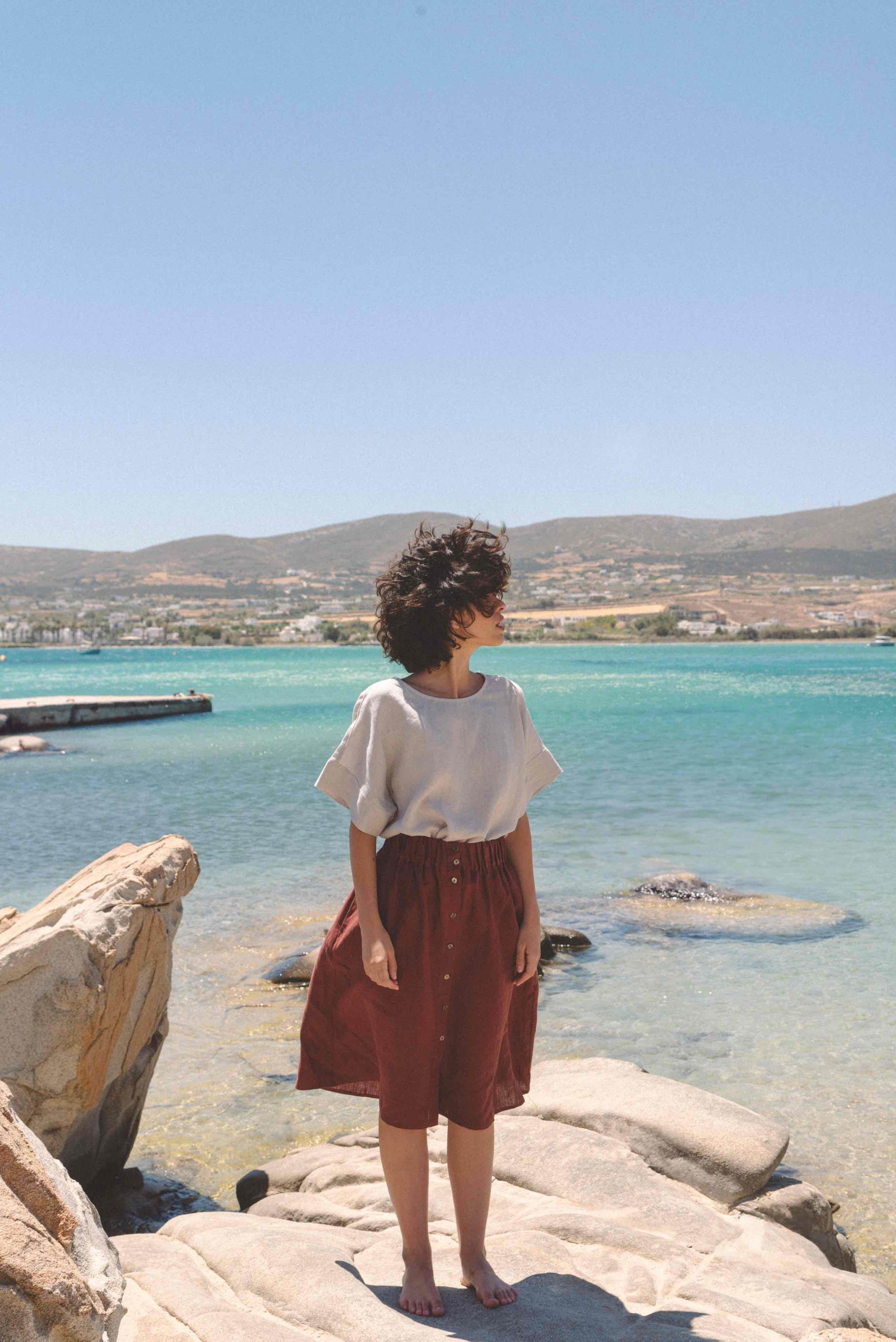 Porto oversized linen top in Cream