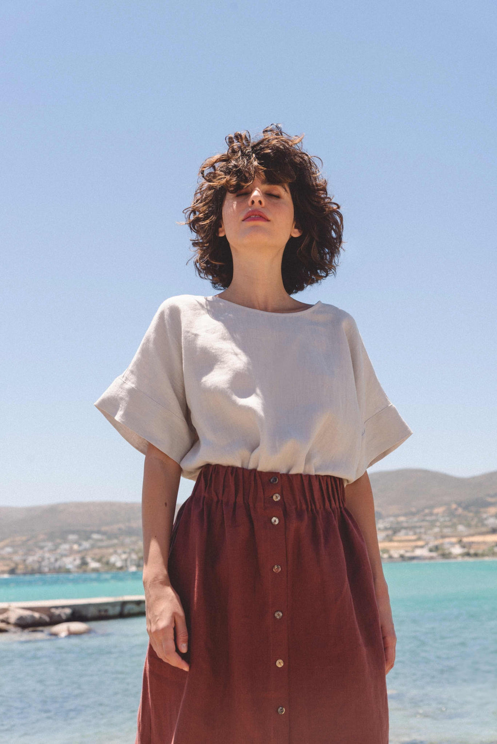 Porto oversized linen top in Cream