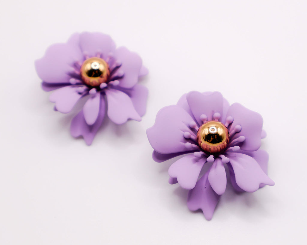Purple Petal Glisten Earrings â€?Luxury Purple Floral Statement Earring