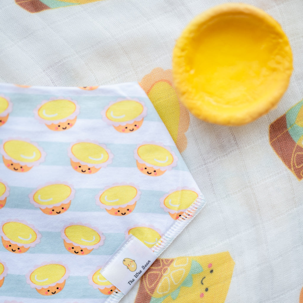 Organic Cotton Bandana Bibs 2pcs Set - Milk Tea + Egg Tart Combo