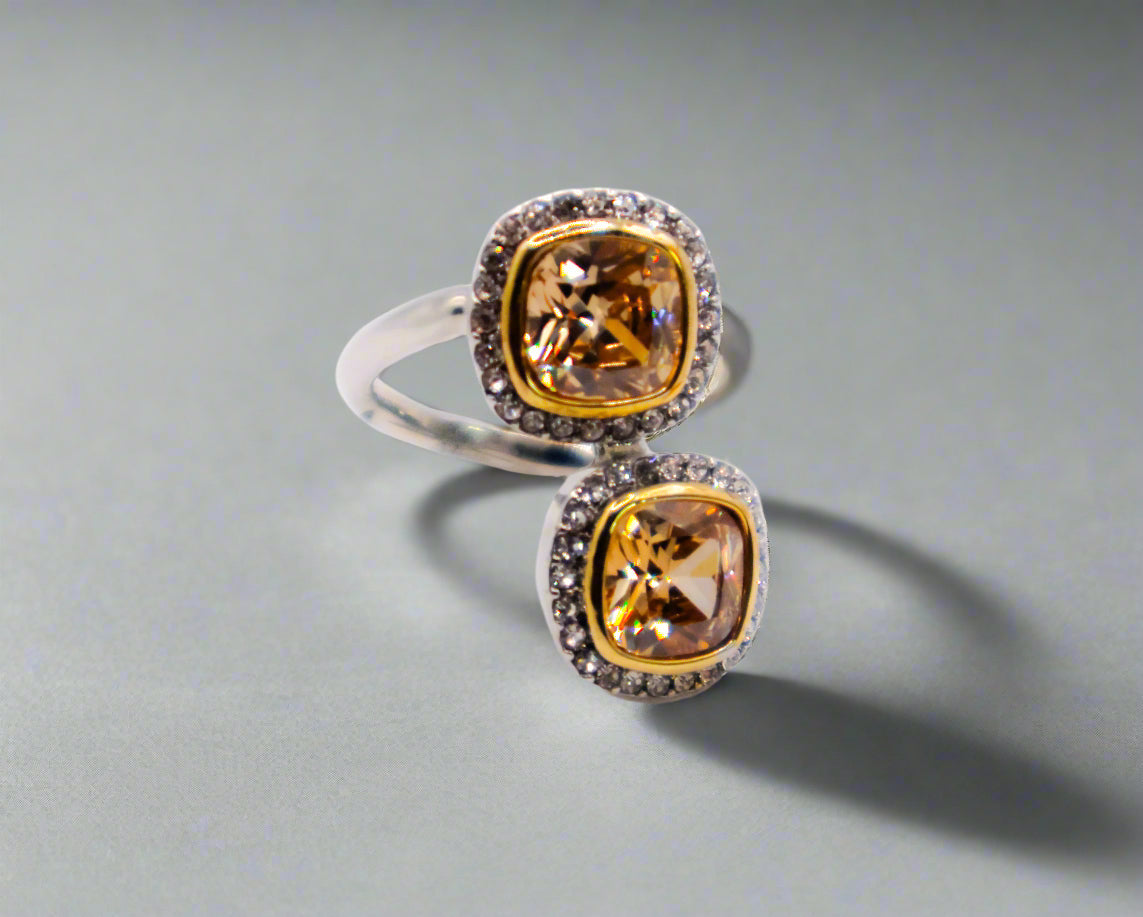 Radiant Gemstone Duo Ring â€?Elegant Two Stone Gemstone