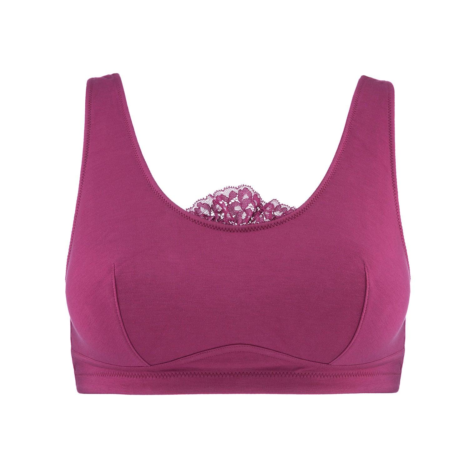 Fuchsia - Silk Back Support Full Coverage Wireless Organic Cotton Bra