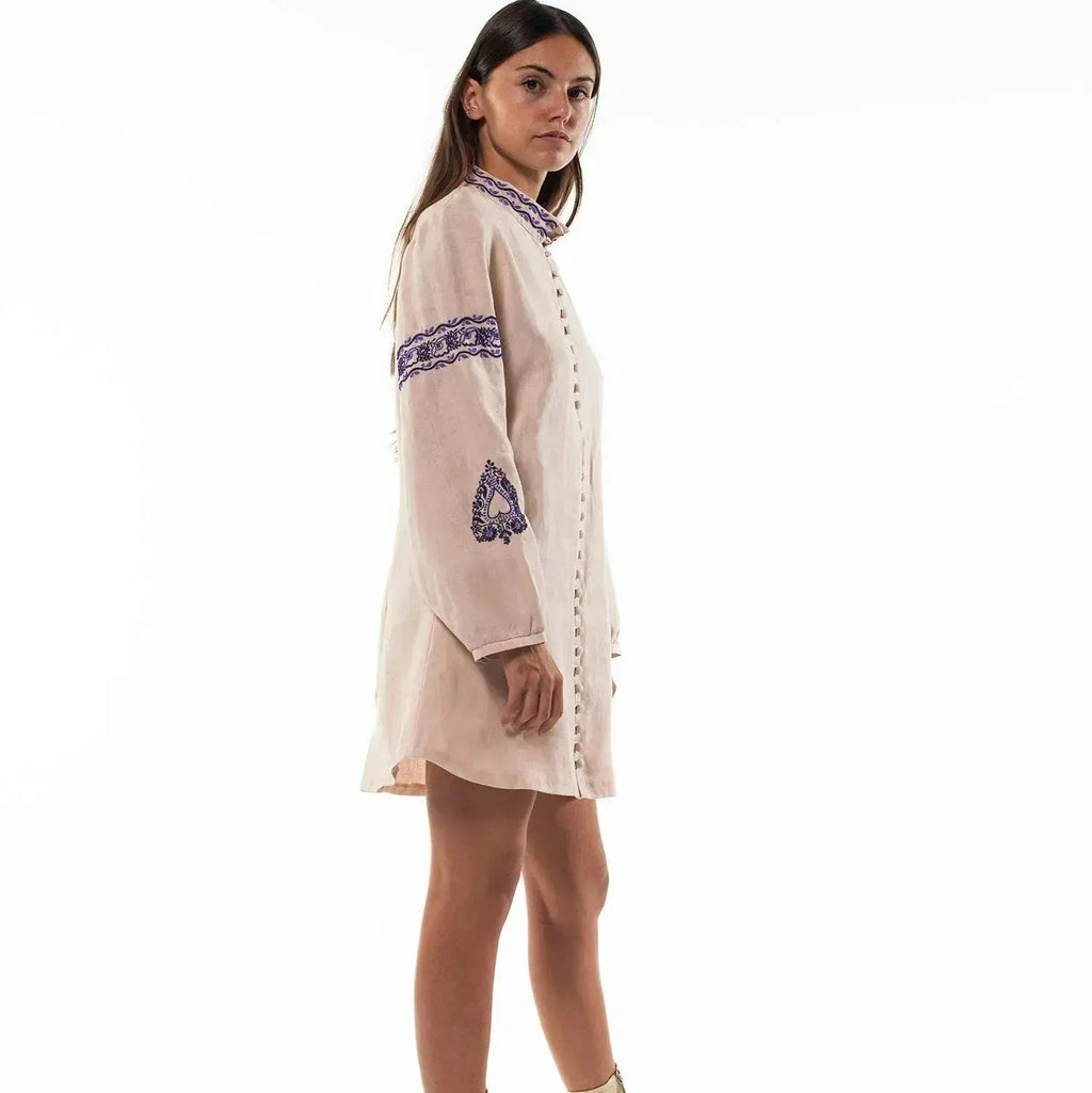 Tara Hand Embroidered Hemp Mini Dress