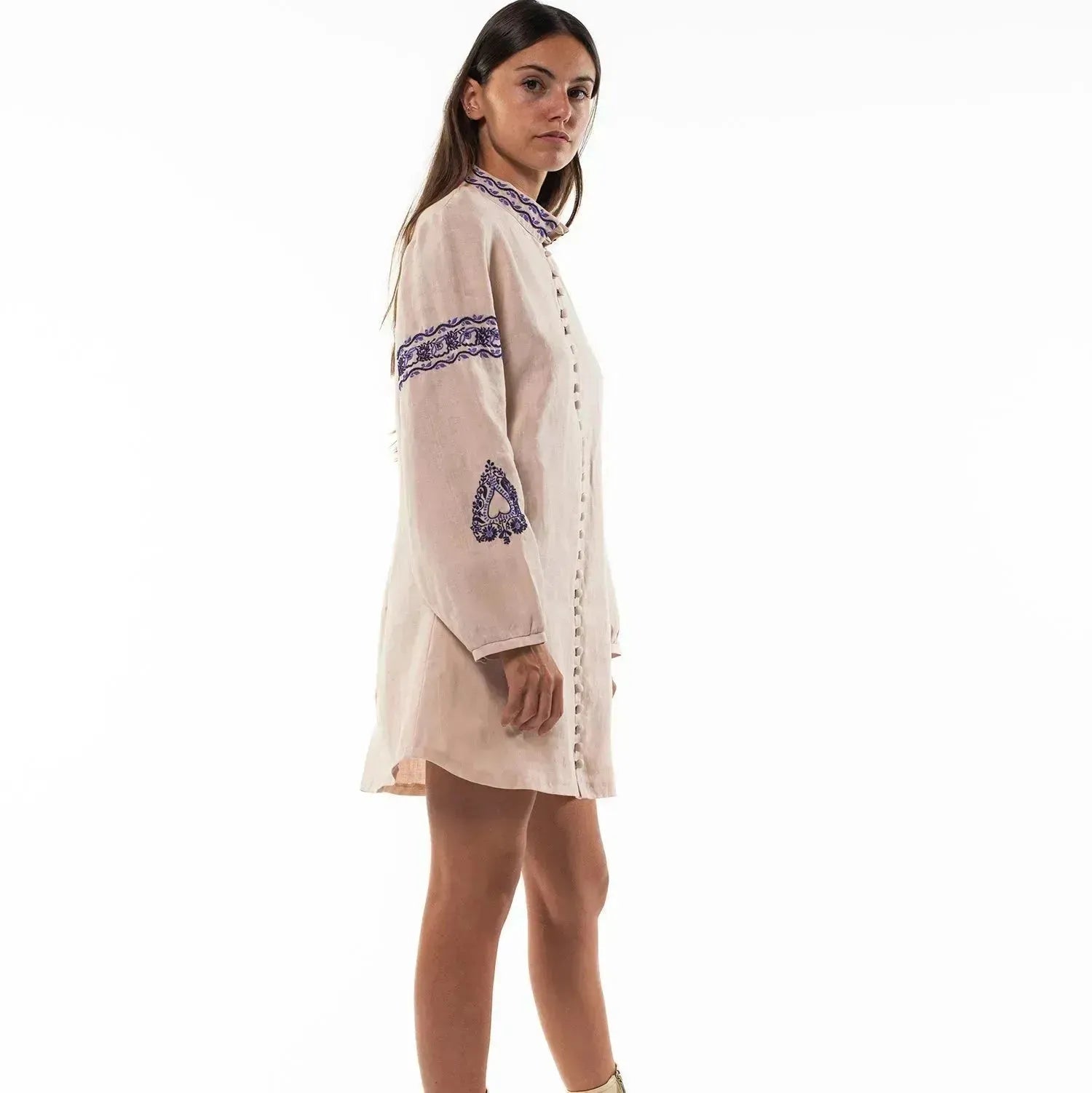 Tara Hand Embroidered Hemp Mini Dress
