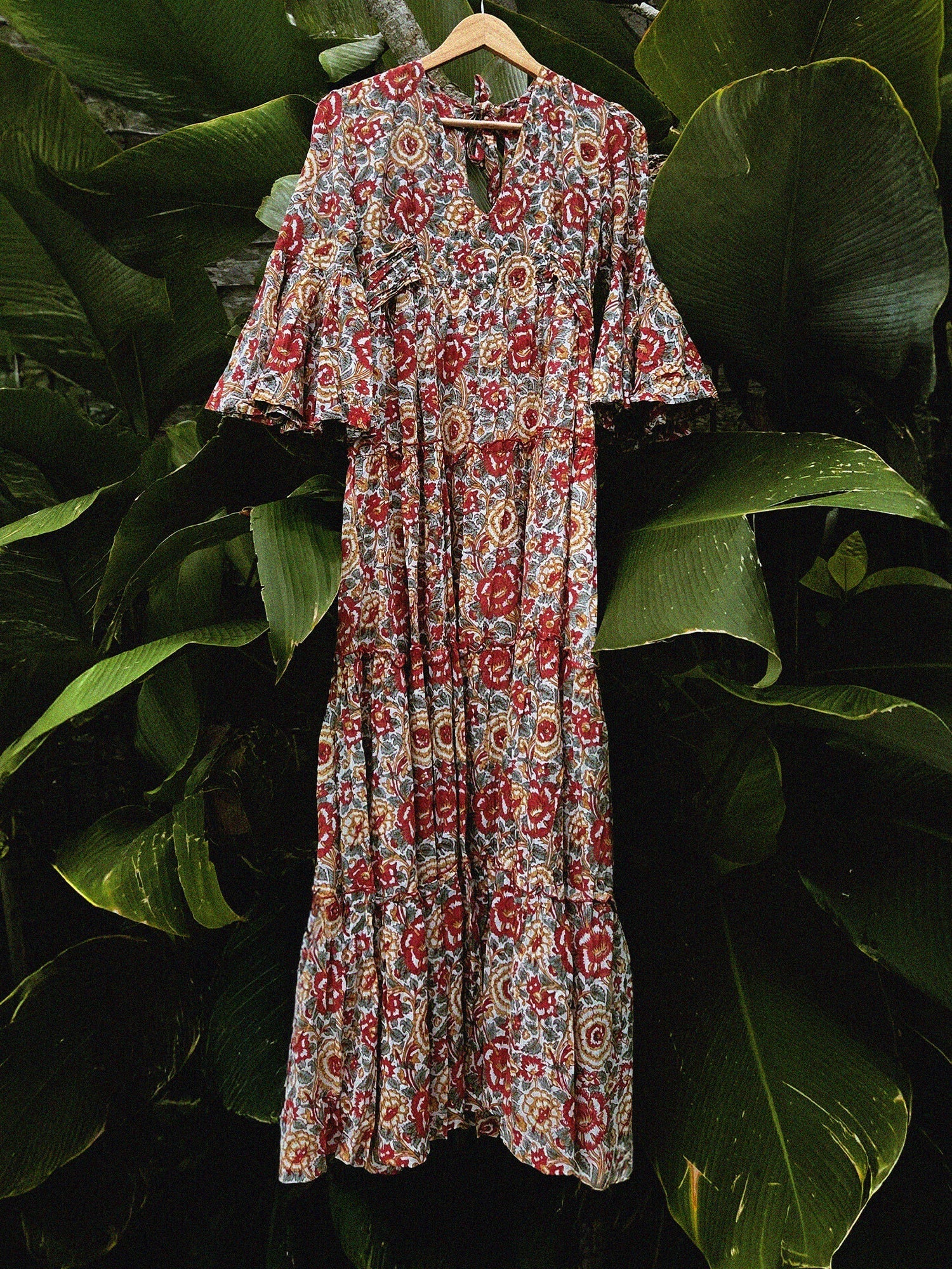 Block Printed Women's Dress - Lucky Red Floral